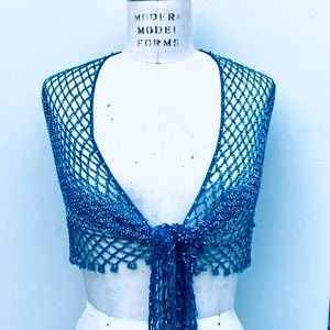 Aqua Blue Glass Beaded Wrap